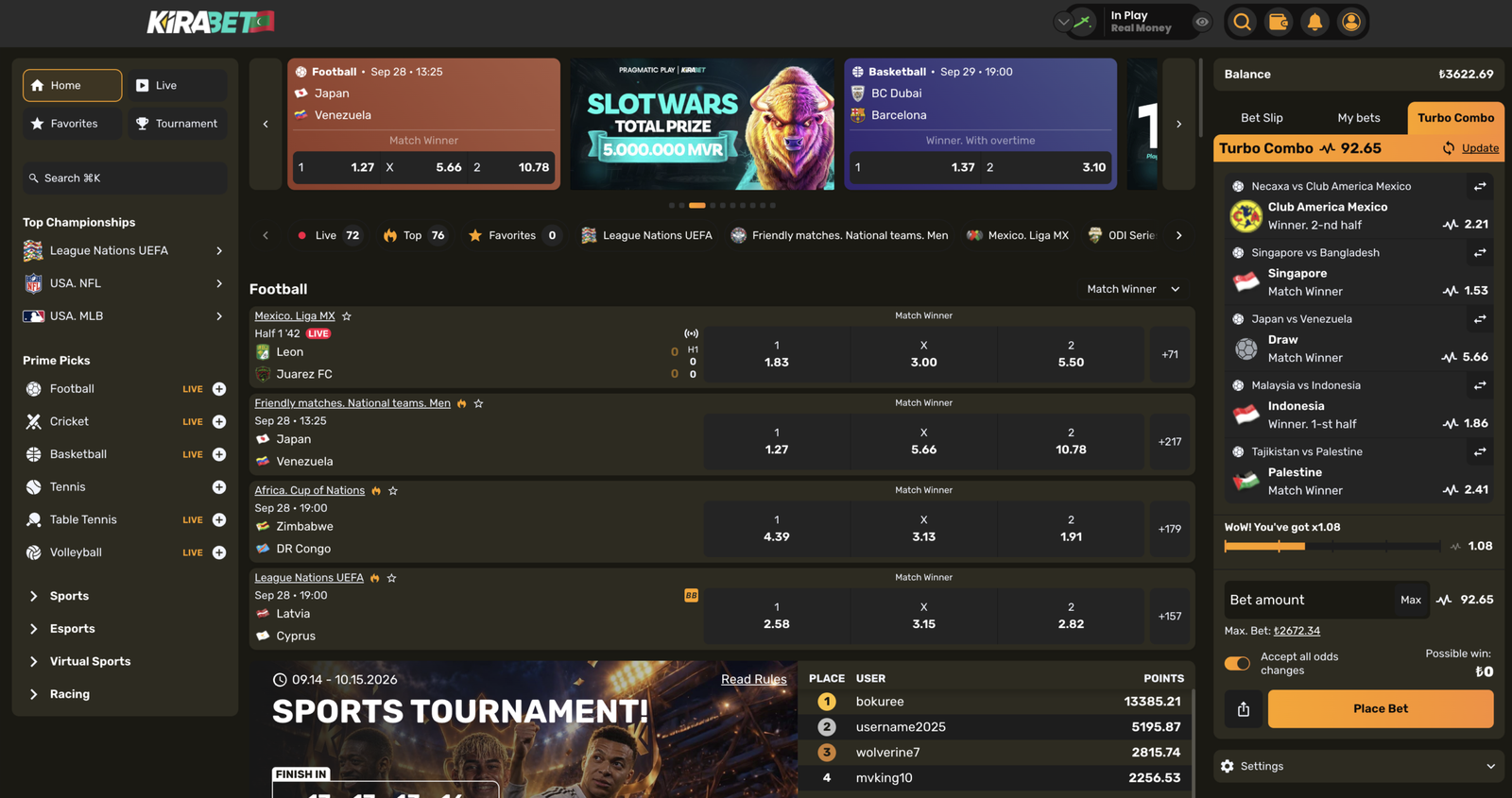 Kirabet sportsbook with pre-match and live betting markets