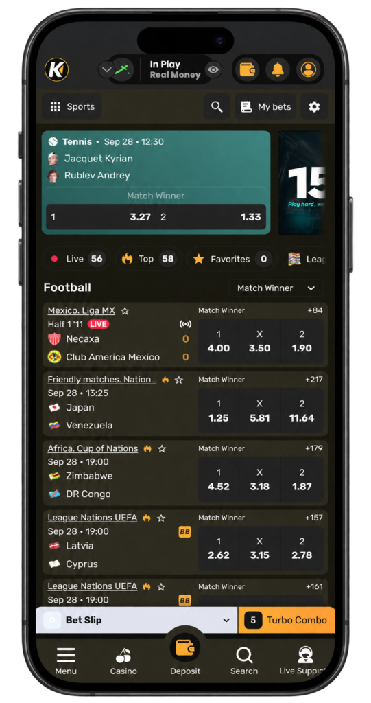 Kirabet sportsbook on iPhone