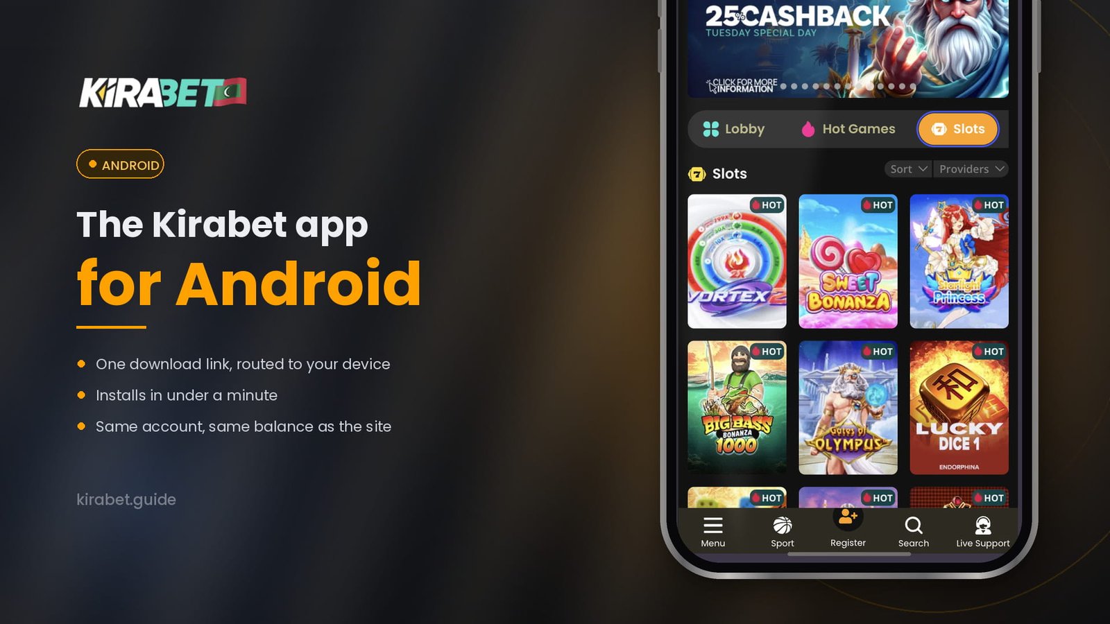 Kirabet app for Android on a phone