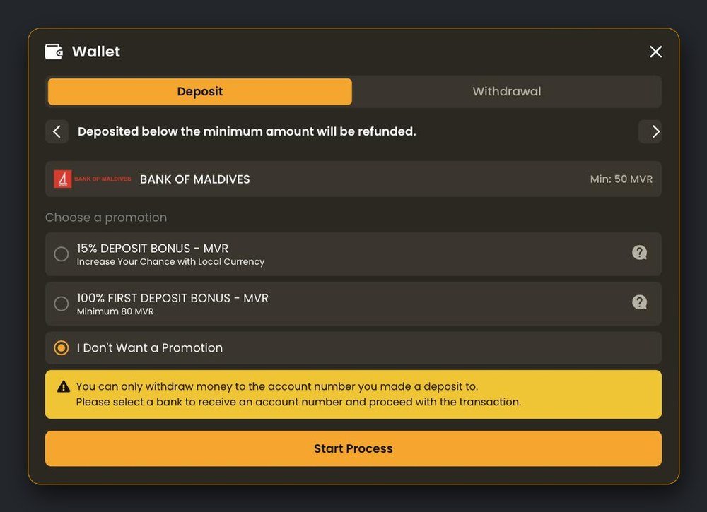 Bank of Maldives (BML) bank transfer deposit step in the Kirabet wallet