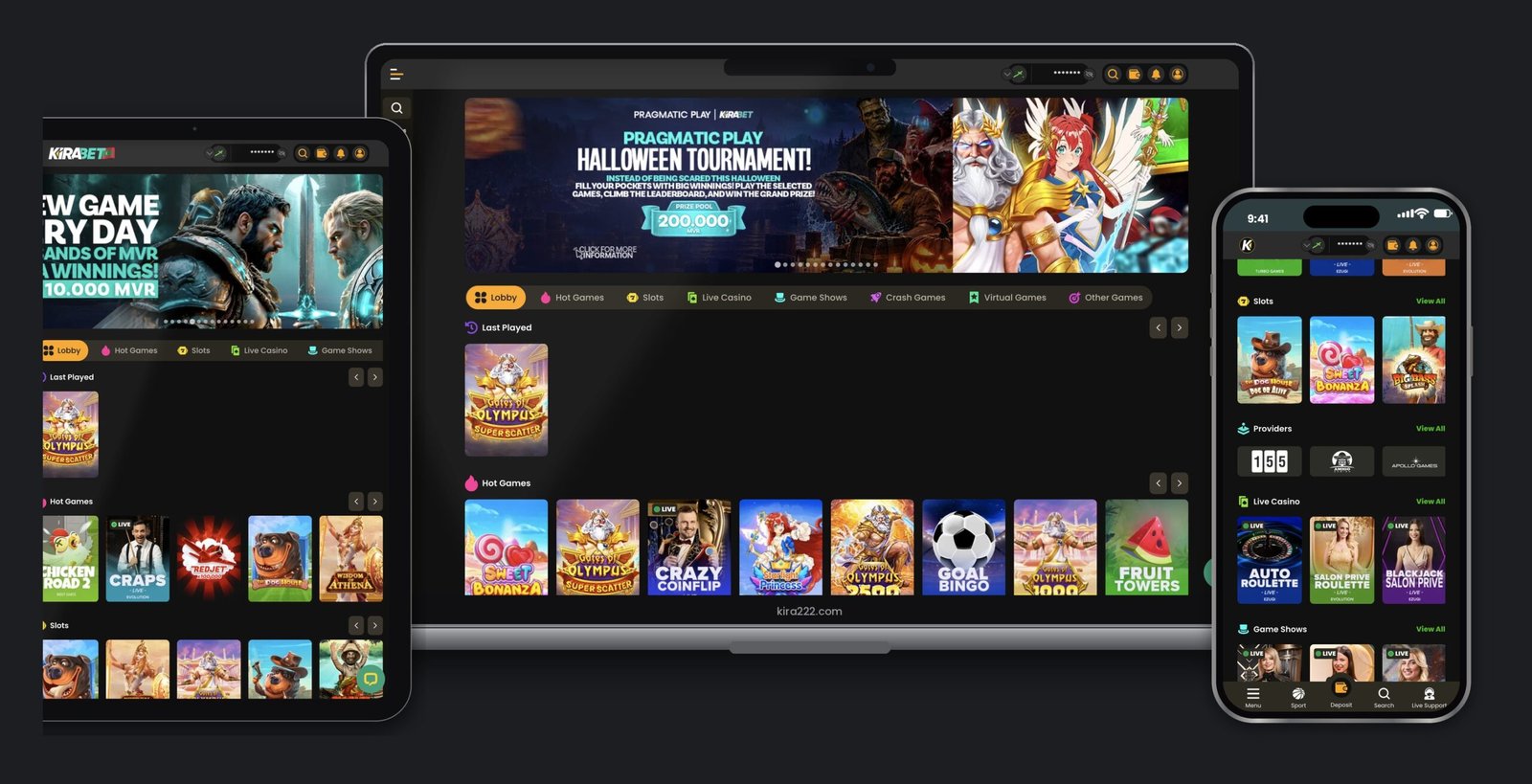 Kirabet on iPad, iPhone and laptop